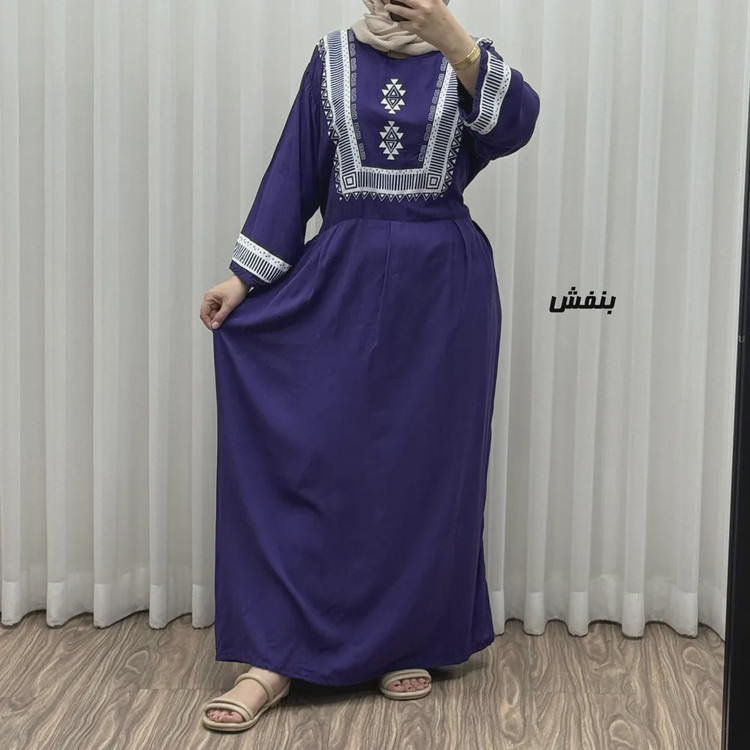 پیراهن نخی زنانه مدل پادمیرا فری سایز مناسب تا 48 همراه با کمربند