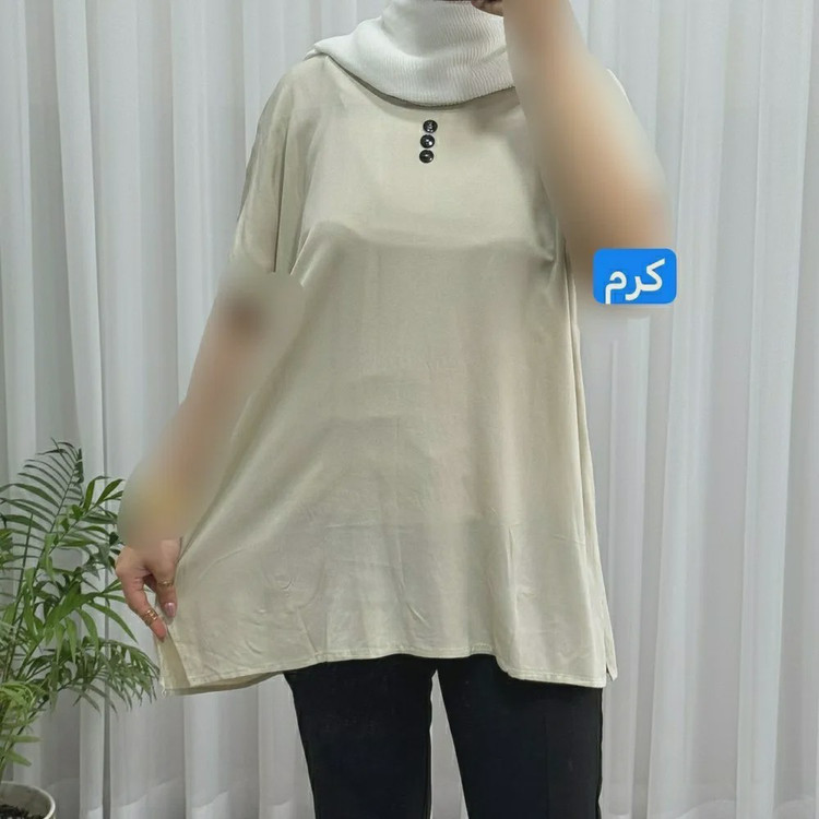 تاپ زنانه نخی شسته شده فری سایز مناسب تا سایز 50 چهارفصل تنخور آزاد و راحت