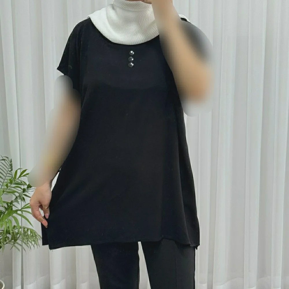 تاپ زنانه نخی شسته شده فری سایز مناسب تا سایز 50 چهارفصل تنخور آزاد و راحت