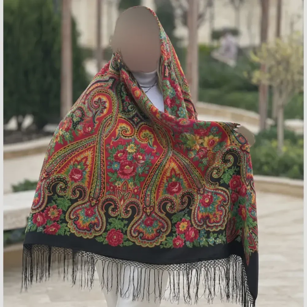 روسری ترکمن پشمی اصل روسیه قواره 148 148 سانتی متر