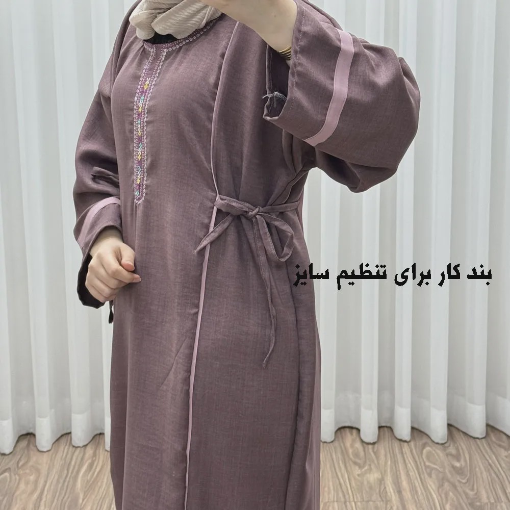 پیراهن نخی گلدوزی یال صوفیا فری سایز تا 52 بنددار چهارفصل زنانه شیک