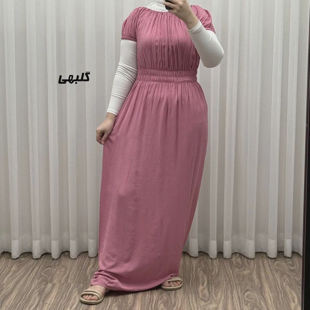 پیراهن ساحلی نخی زنانه و دخترانه آستین کوتاه فری سایز مدل باربی