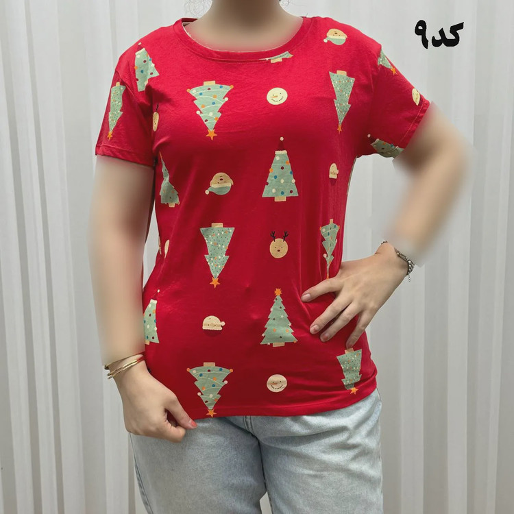 تیشرت طرحدار H M نخ پنبه چهارفصل زنانه دخترانه سایزبزرگ تا XL XXL XXXL تنخور راحت