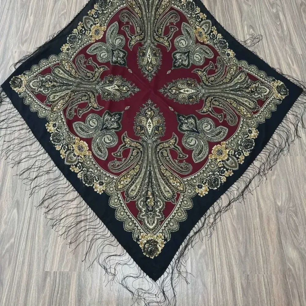روسری نخی ترکمن قواره 140 در 140 رنگی سنتی چهار فصل