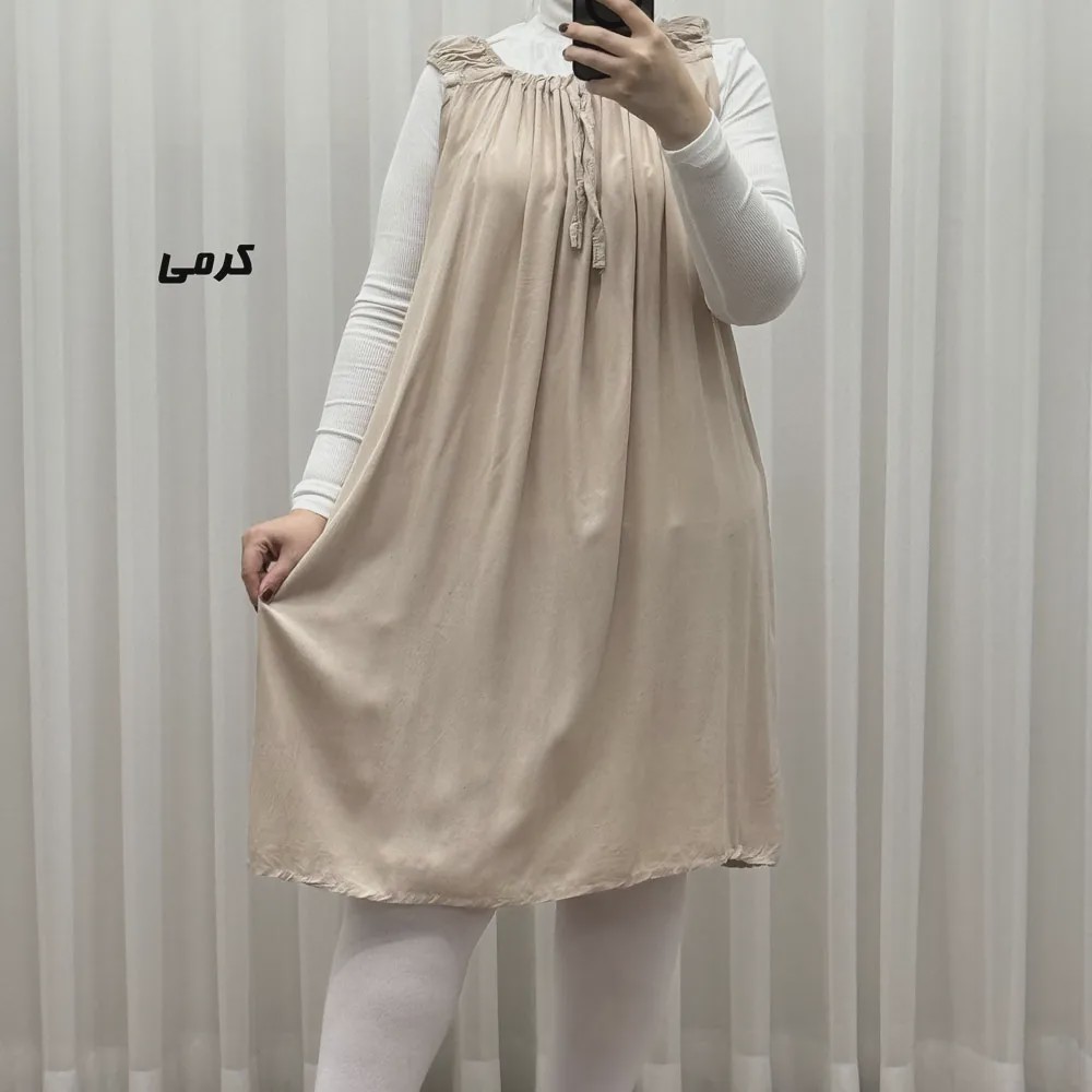 سارافون نخی زنانه کوتاه ساده فری سایز مناسب تا سایز 52