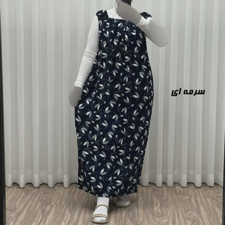 پیراهن ساحلی زنانه نخی آستین حلقه ای فری سایز مناسب تا سایز 52