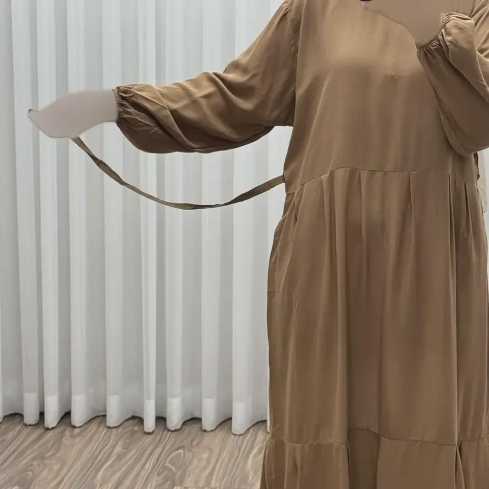 پیراهن ساحلی زنانه مدل آیدا نخی فری سایز با کمربند