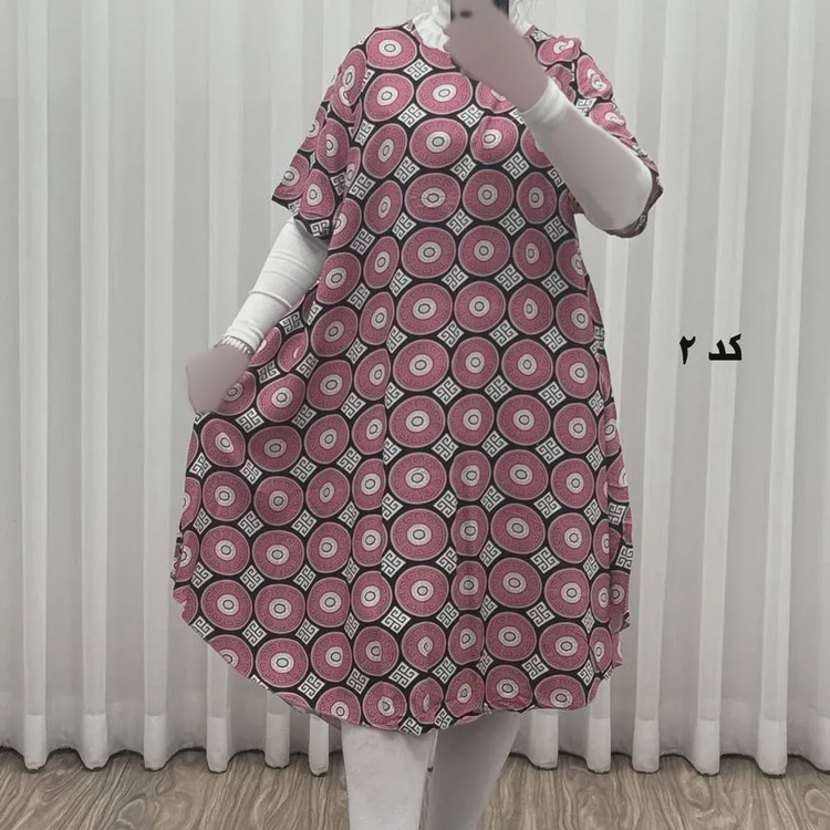 پیراهن ساحلی زنانه نخی آستین کوتاه فری سایز مناسب تا سایز 52