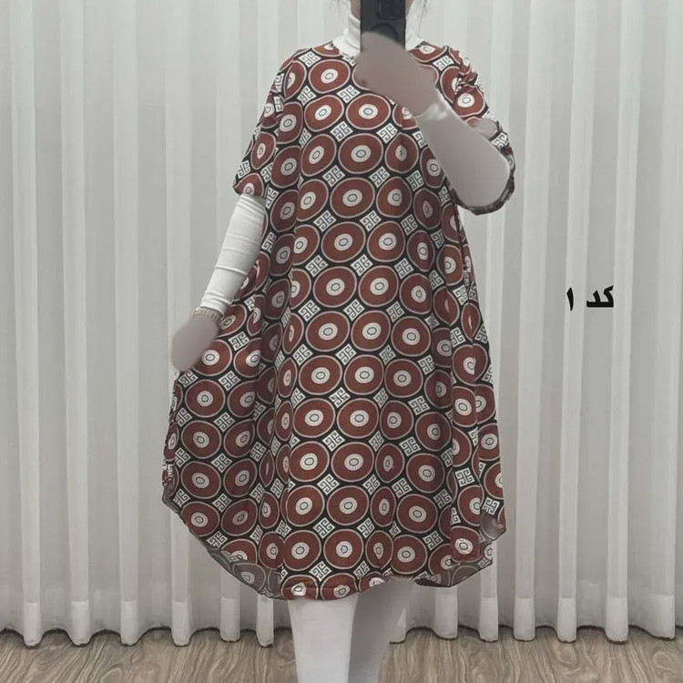 پیراهن ساحلی زنانه نخی آستین کوتاه فری سایز مناسب تا سایز 52