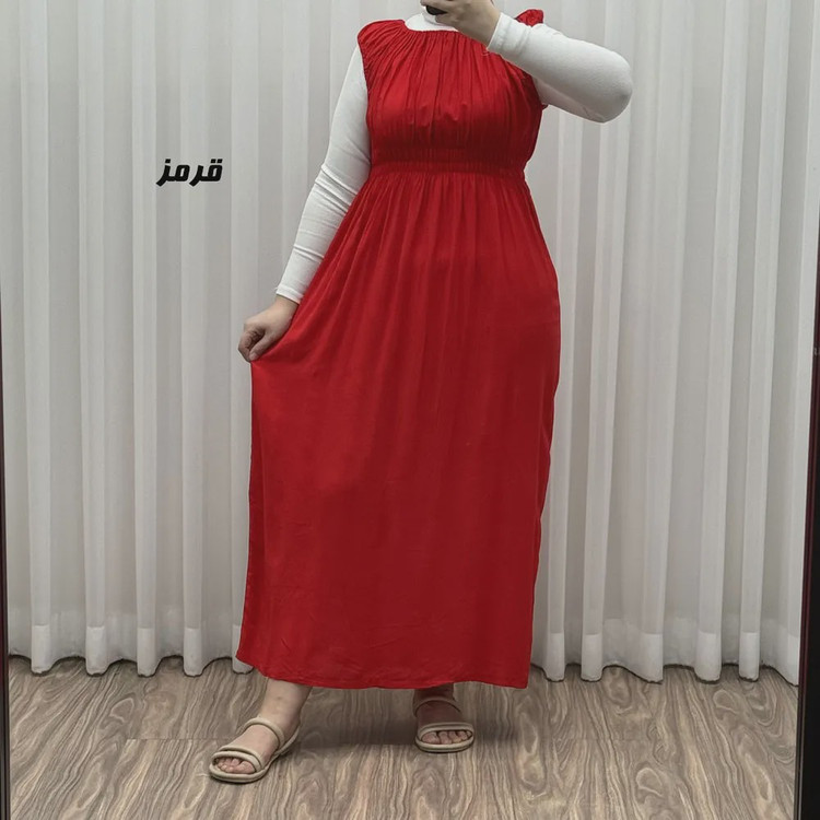 پیراهن ساحلی نخی زنانه و دخترانه فری سایز مدل حلقهای سینه کشدار