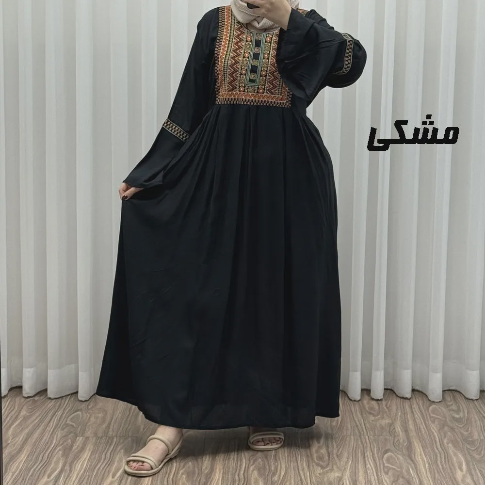 پیراهن نخی گلدوزی شده زنانه مدل مانیا فری سایز مناسب تا سایز 48