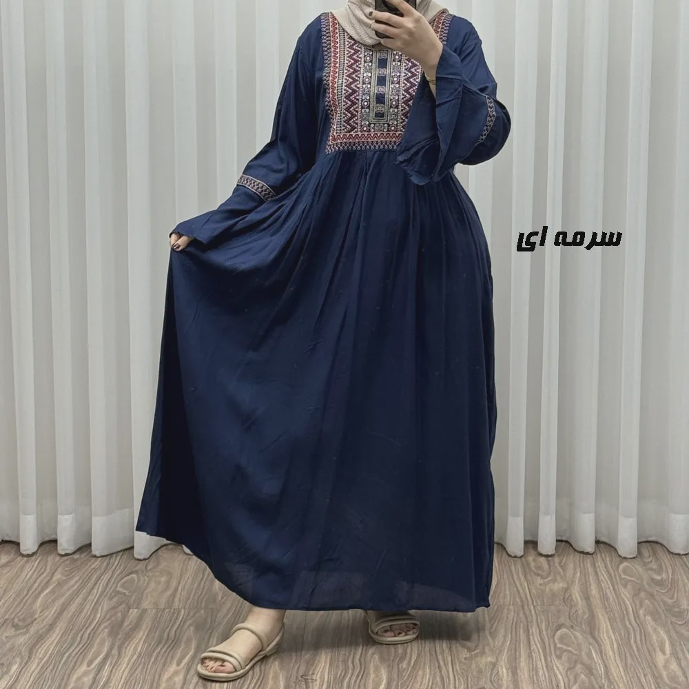 پیراهن نخی گلدوزی شده زنانه مدل مانیا فری سایز مناسب تا سایز 48