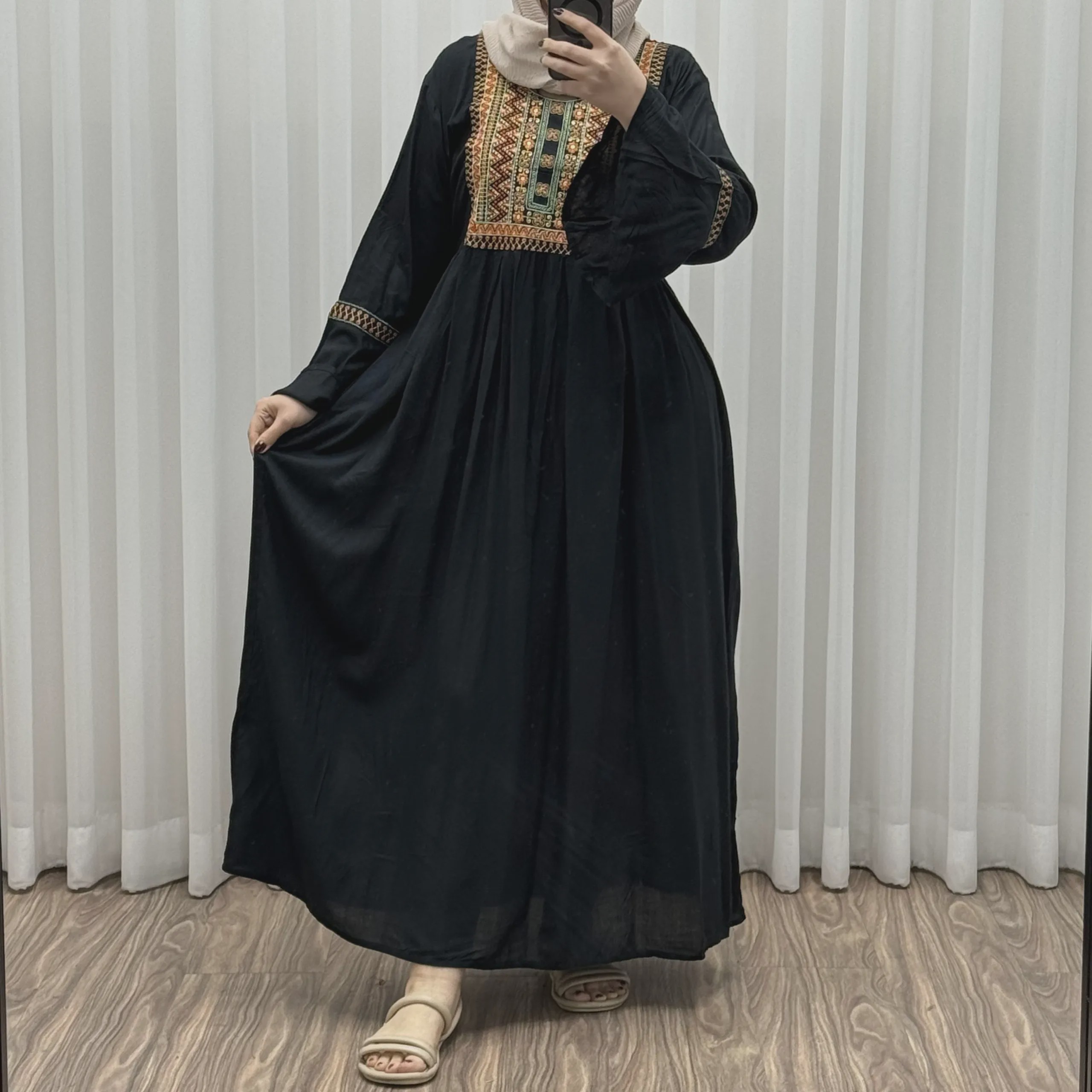 پیراهن نخی گلدوزی شده زنانه مدل مانیا فری سایز مناسب تا سایز 48