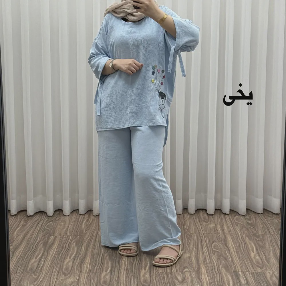 ست بلوز شلوار بادکنکی فری سایز تا 52 ابر و باد چهارفصل شیک و راحت بدون آبرفت و رنگ رفتگی