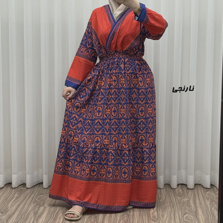 پیراهن زنانه فلور بوگاتی مدل چپ و راستی طرح جاجیم فری سایز تا 48
