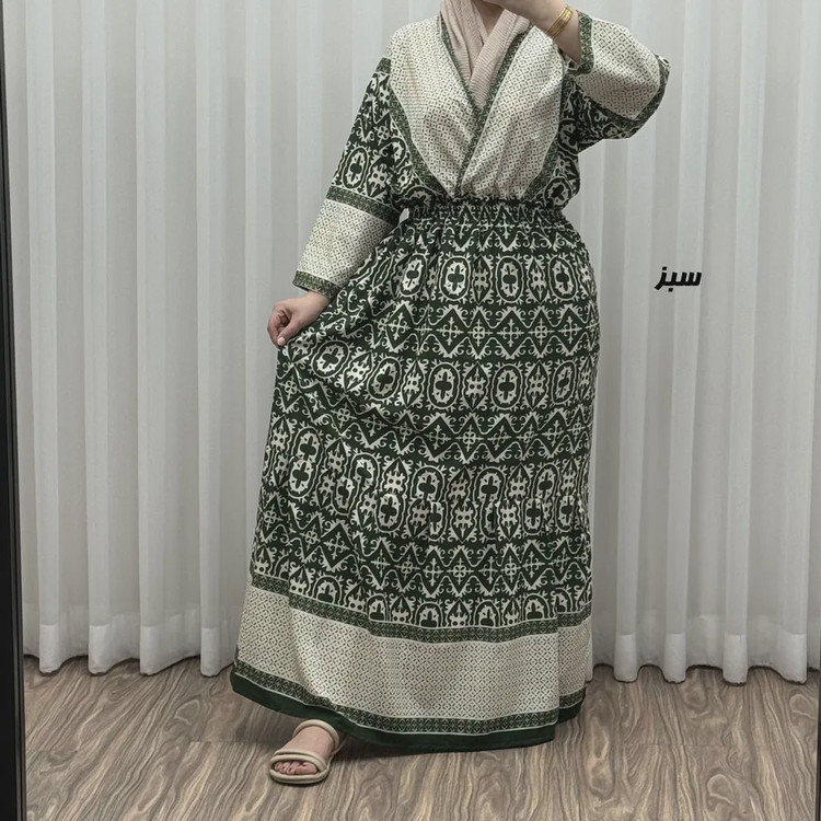 پیراهن زنانه فلور بوگاتی مدل چپ و راستی طرح جاجیم فری سایز تا 48