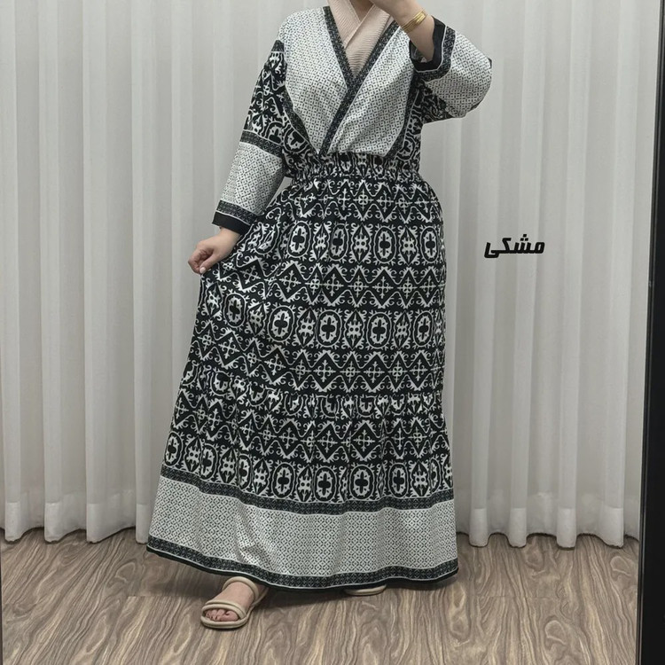 پیراهن زنانه فلور بوگاتی مدل چپ و راستی طرح جاجیم فری سایز تا 48