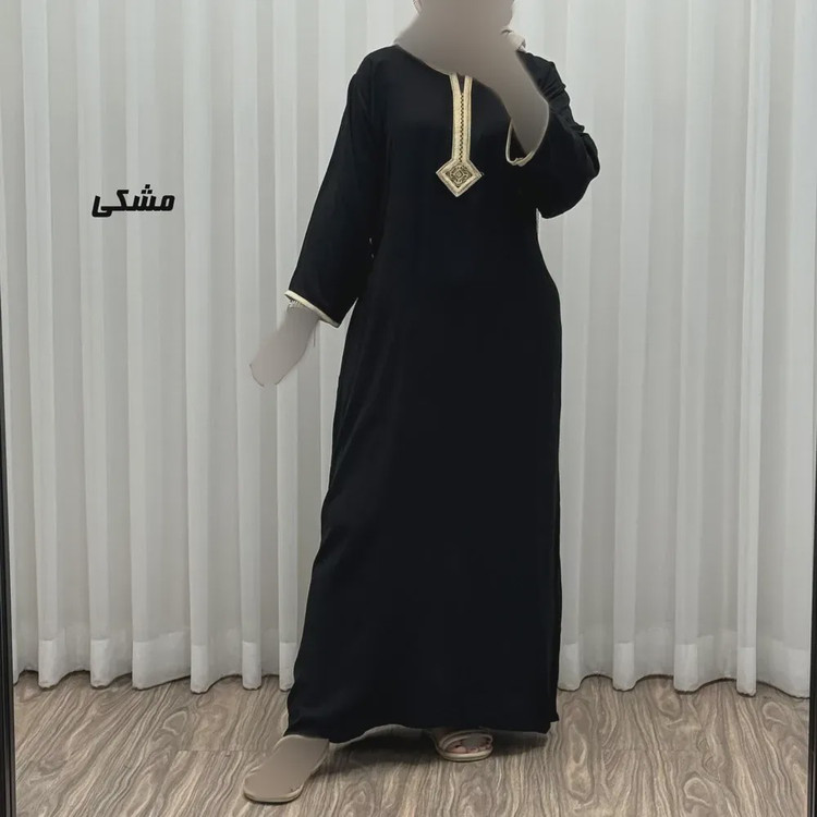 پیراهن کفتان نخی زنانه گلدوزی شده فری سایز مناسب تا سایز 50 با کمربند