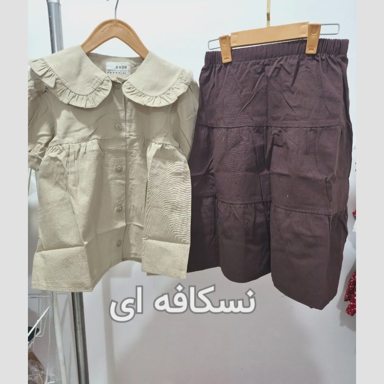 شومیز دامن لینن دخترانه دو تکه سایز 2 تا 12 سال