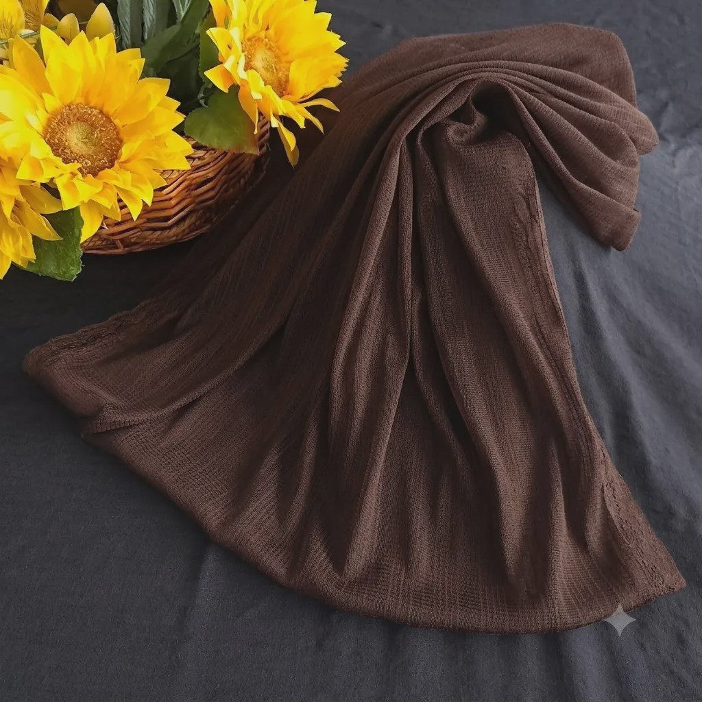 شال رینگی تور ساده و راه راه دور گیپور مشکی سرمه ای و قهوه ای سایز 100 در 50 سانتیمتر