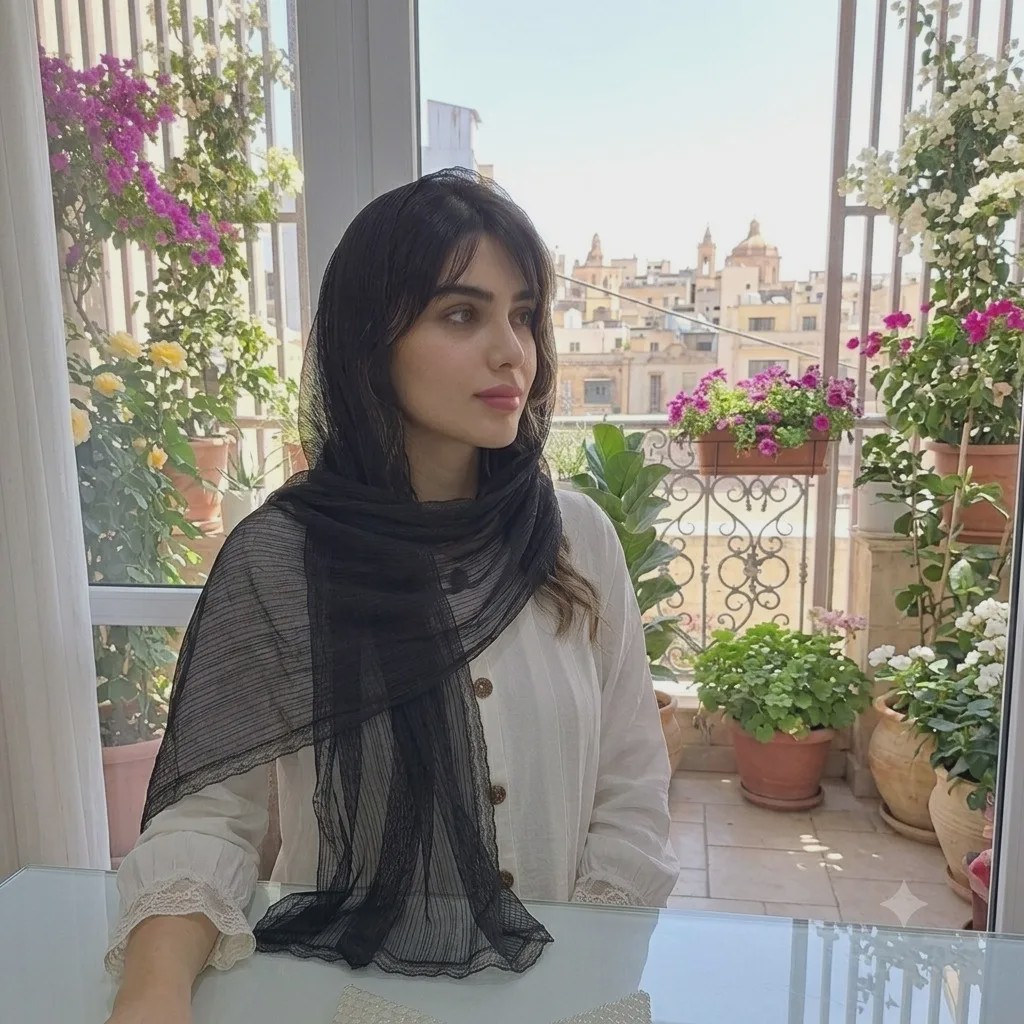 شال مشکی تور زنانه راه راه حاشیه گیپور دوزی شده