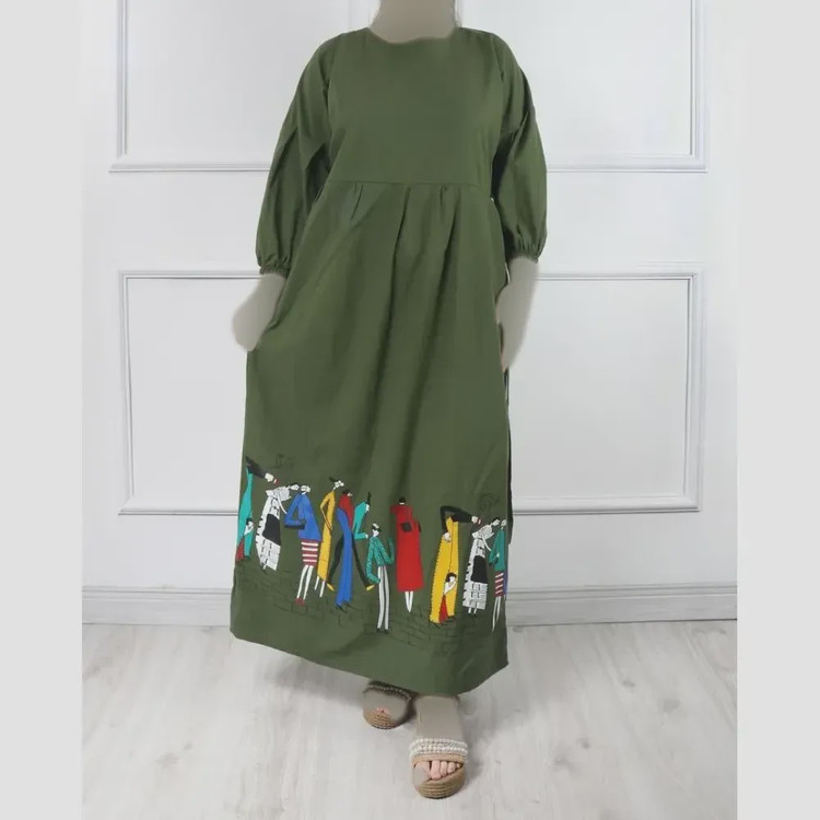 پیراهن لینن طرح سرخپوستی فری سایز قد 135