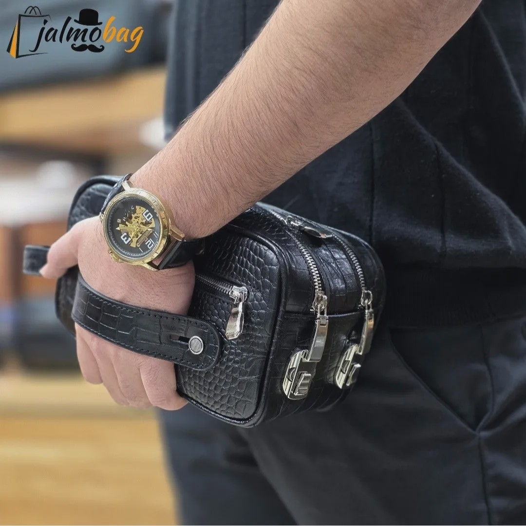 کیف دستی چرم طبیعی چرم ظفر دو خانه 21 سانتی متری