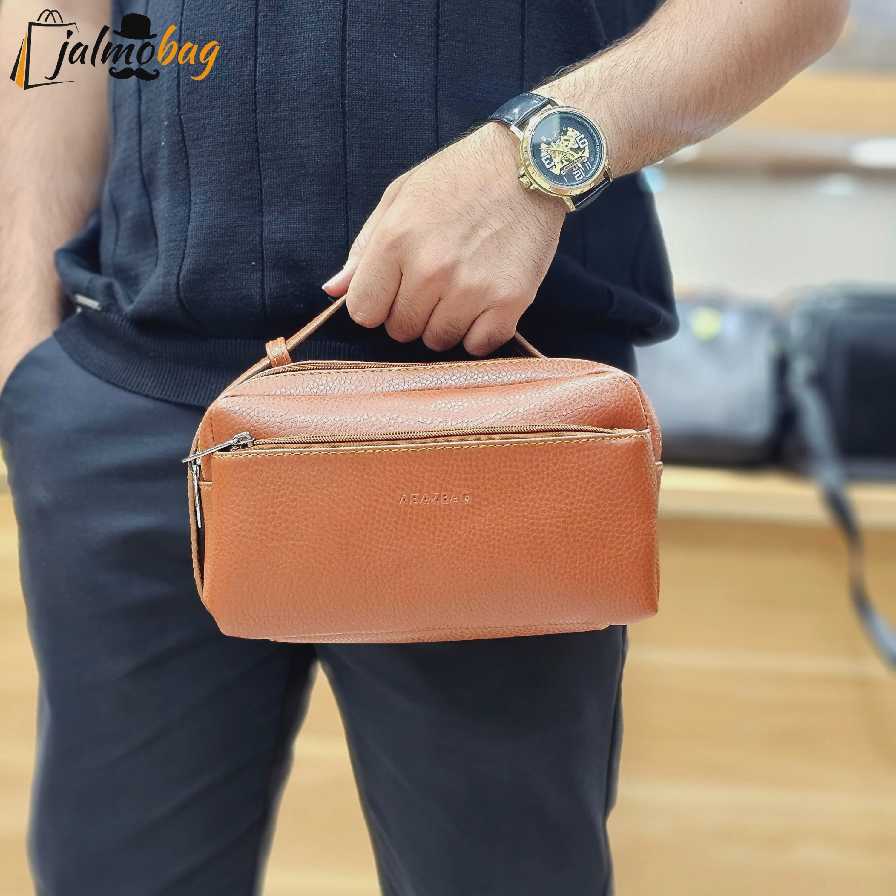 کیف دستی مردانه چرم صنعتی ضد خش دو خانه مدل شوزبگ