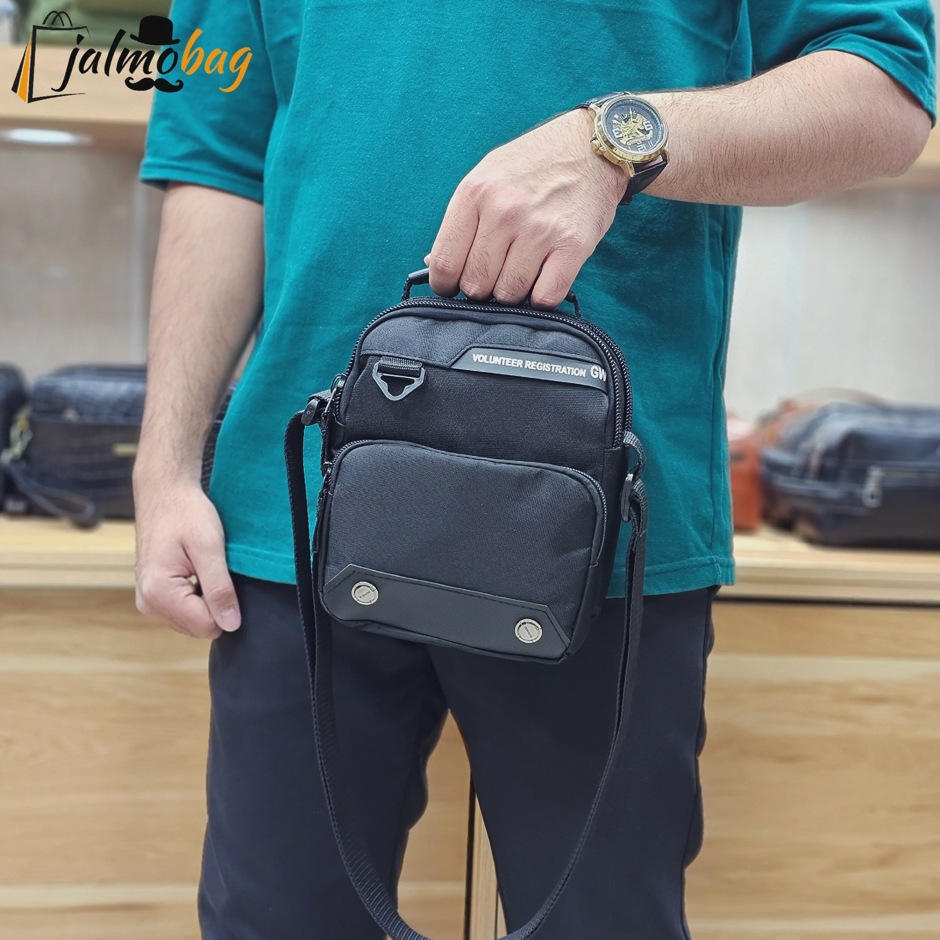 کیف دوشی و دستی مردانه برزنتی اعلاء مشکی و سبز