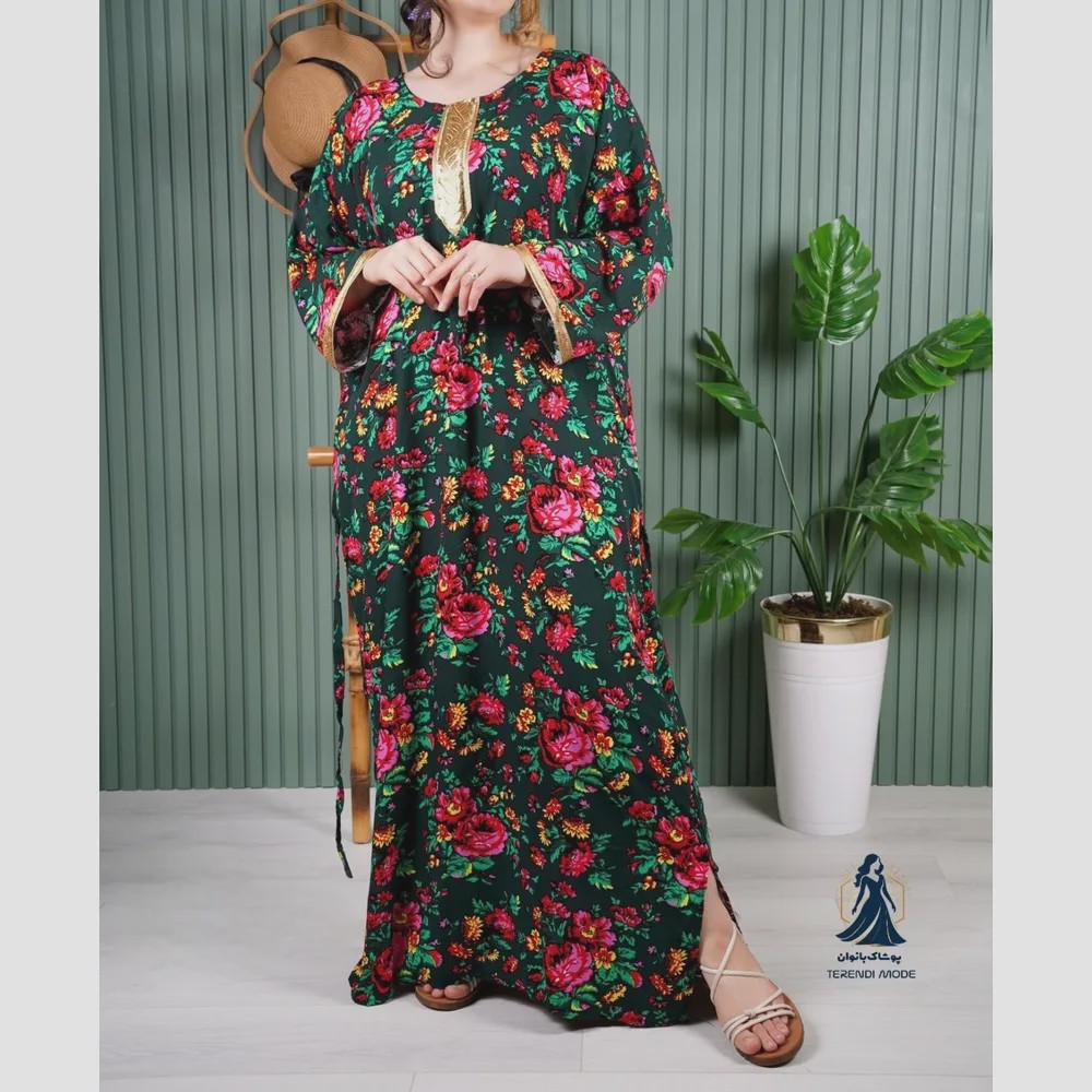 ساحلی نخی ترکمنستان طرح کتیبه طلایی گل درشت فری سایز رنگ مشکی کرم سبزیشمی آبی سورمه ای تیره