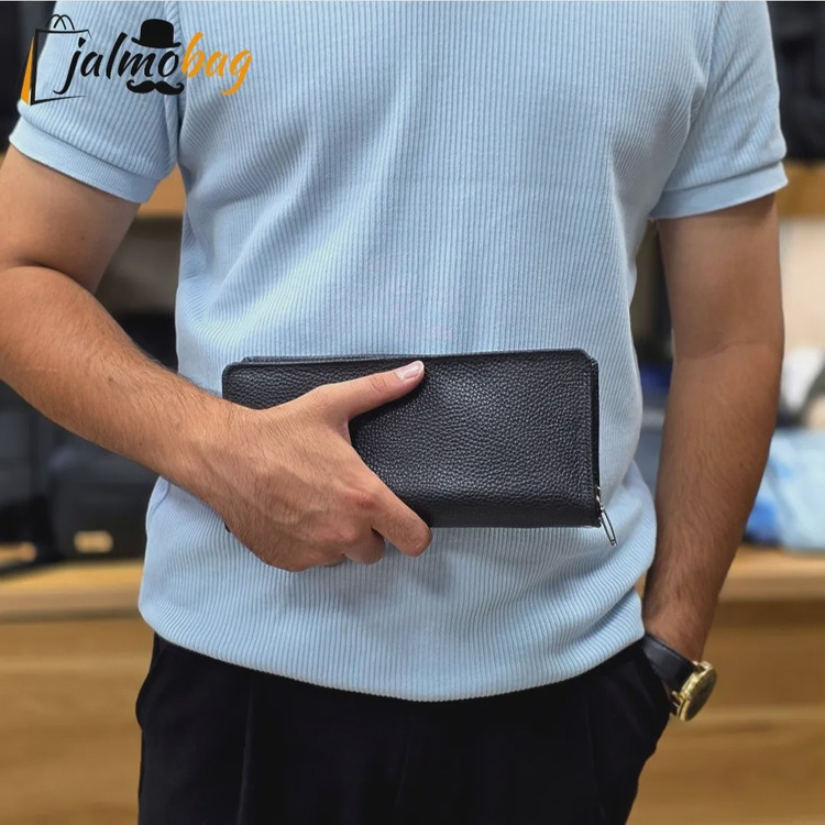 کیف دسته چک چرم طبیعی گاوی مردانه با جای کارت و موبایل