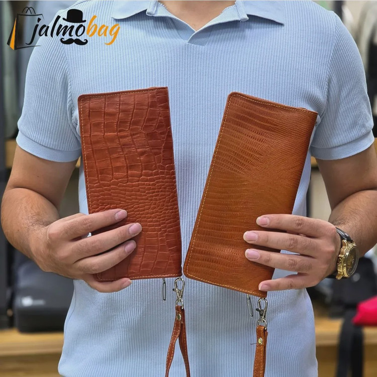 کیف دسته چک چرم طبیعی گاوی مردانه با جای کارت و موبایل