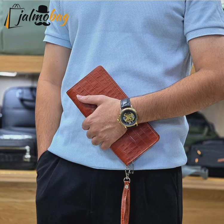 کیف دسته چک چرم طبیعی گاوی مردانه با جای کارت و موبایل