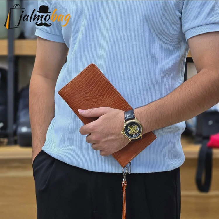 کیف دسته چک چرم طبیعی گاوی مردانه با جای کارت و موبایل