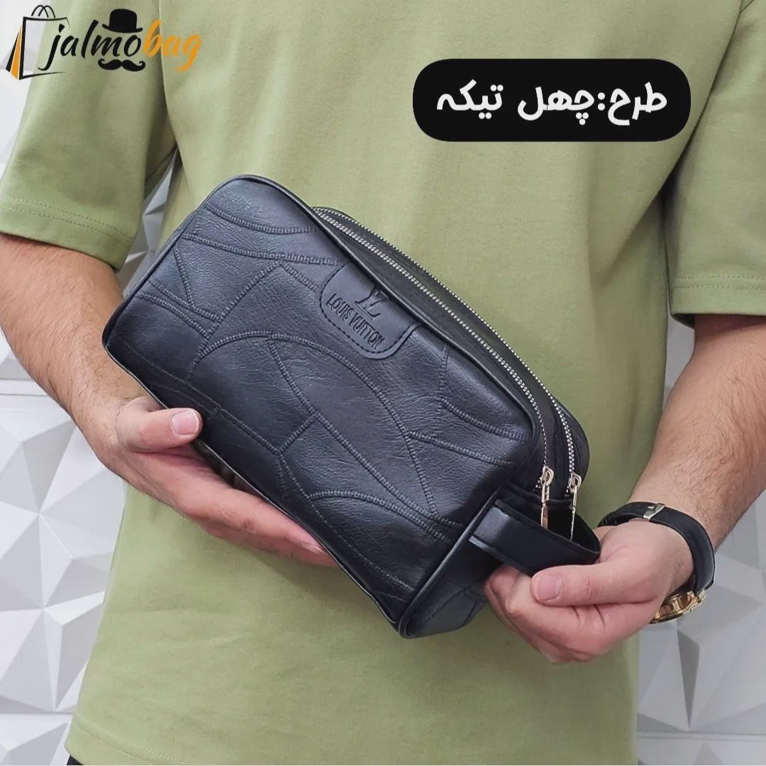 کیف دستی مردانه اسپرت طرحدار چرم صنعتی دو خانه