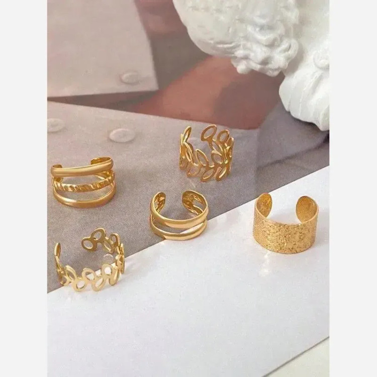 پک گوشواره دخترانه برنجی مدل ایرکاف چندتکه رنگ طلایی و نقره ای