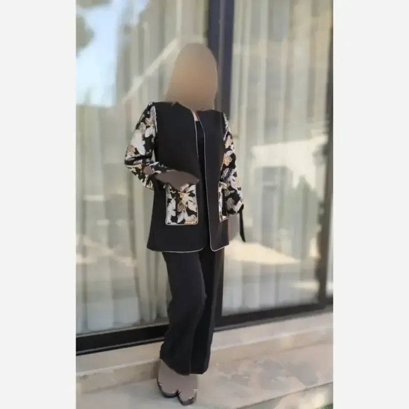 کت و شلوار زنانه طرح گلناز کرپ مازراتی آستین ژاکارد