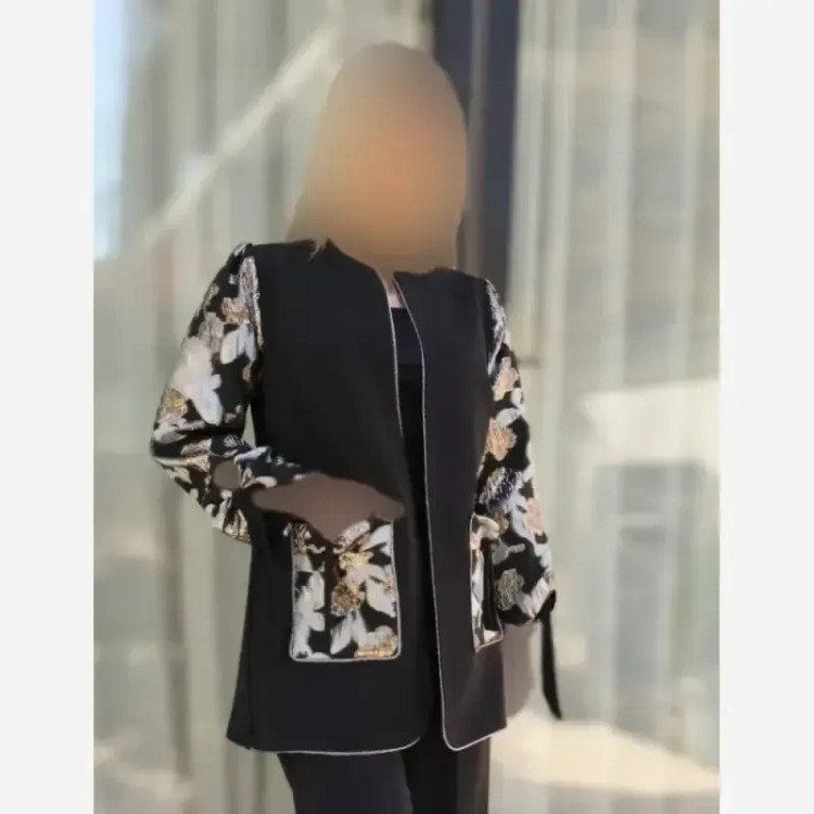 کت و شلوار زنانه طرح گلناز کرپ مازراتی آستین ژاکارد