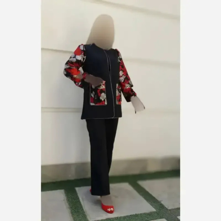 کت و شلوار زنانه طرح گلناز کرپ مازراتی آستین ژاکارد