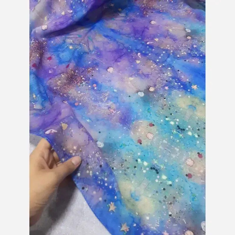 روسری نخ کاستوم طرح ساحل سایز 140 دور چرخ دوز