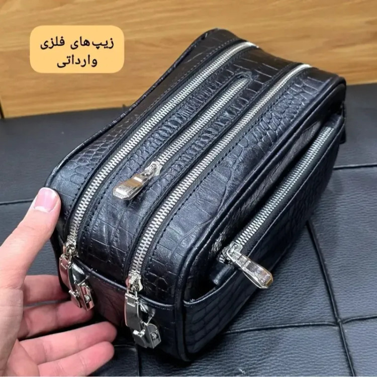 کیف دستی چرم طبیعی چرم ظفر دو خانه با جاکارتی و رمزدار