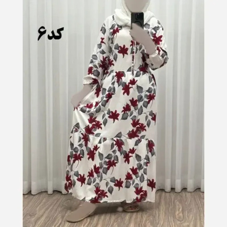 پیراهن نخی گلدار زنانه فری سایز مناسب 36 تا 46