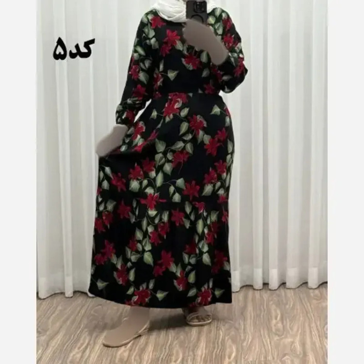 پیراهن نخی گلدار زنانه فری سایز مناسب 36 تا 46