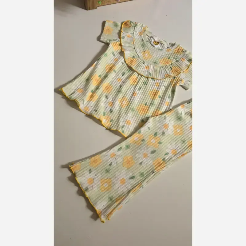 ست بلوز شلوار راحتی دخترانه طرح دار خنک تابستانی 1 تا 12 سال