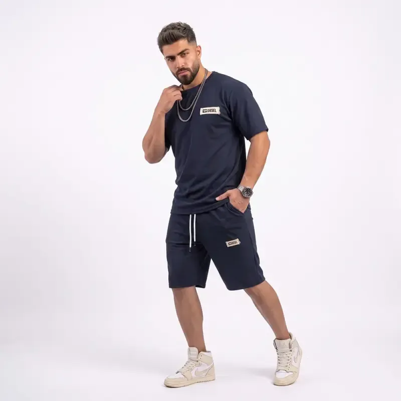ست تیشرت و شلوارک مردانه پارچه دورس کبریتی سایز بزرگ XL و XXL