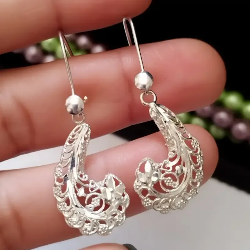 گوشواره نقره آویز طرح ملیله عیار 925 زنانه