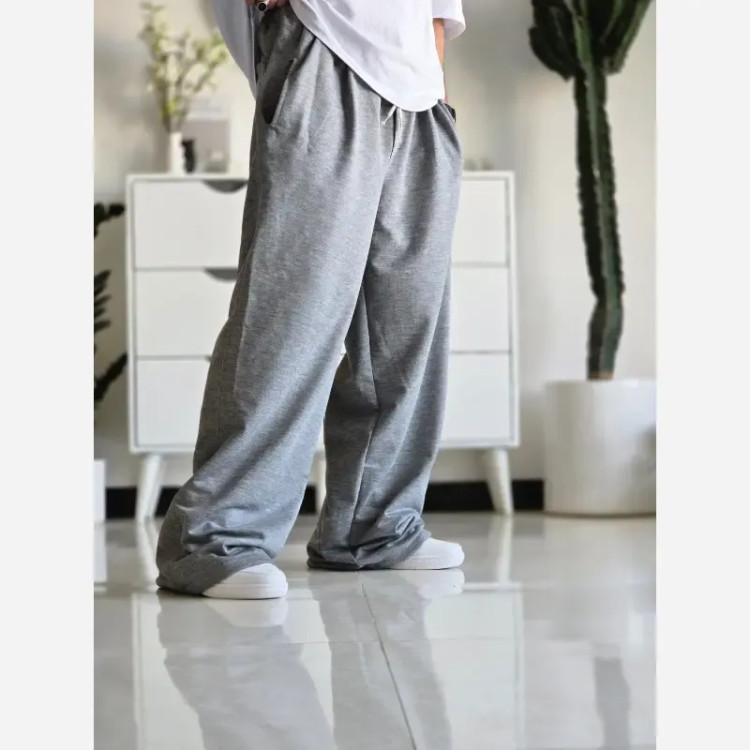 شلوار اسلش فول بگ پارچه ملانژ خنک رنگ طوسی و مشکی سایز بزرگ XXL و XXXL