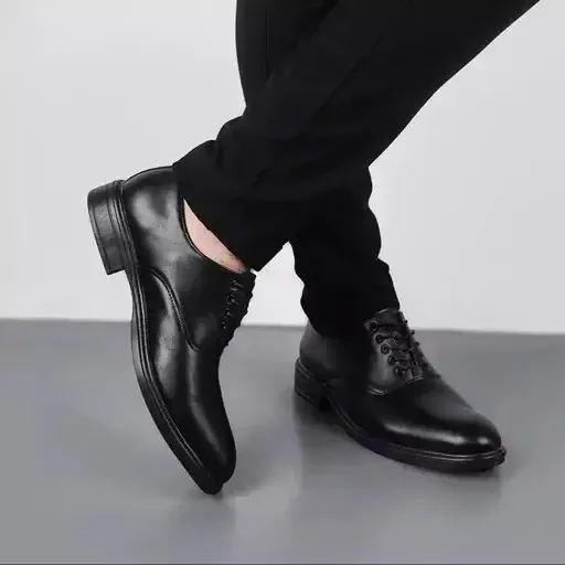 ست کفش مردانه مدل رویال و کمربند چرم صنعتی مشکی