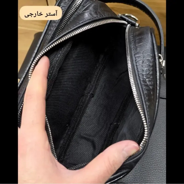 کیف دستی و دوشی چرم طبیعی گاوی دو خانه مدل شوزبگ