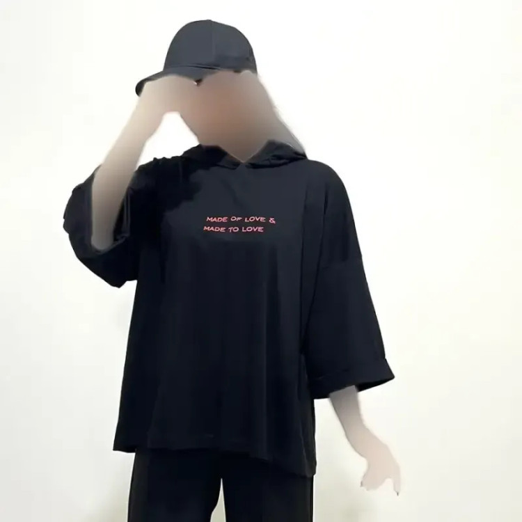 تیشرت باکسی کلاهدار چاپی نخ پنبه لش